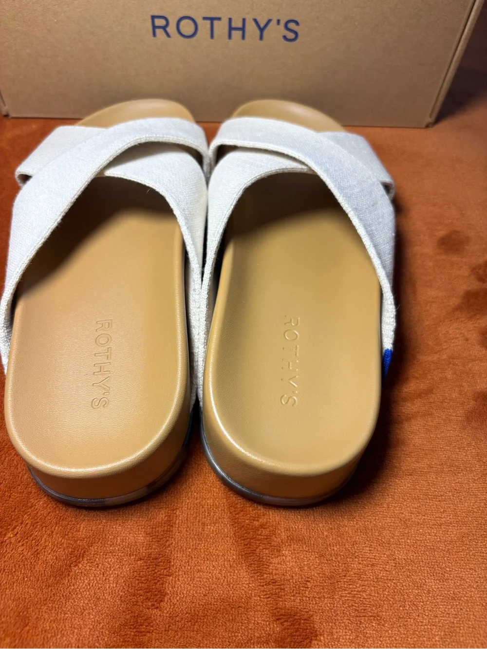 Rothy's Women’s Crossband Slide Sandals in Light Tan and Cream Oat - Picture 3 of 6